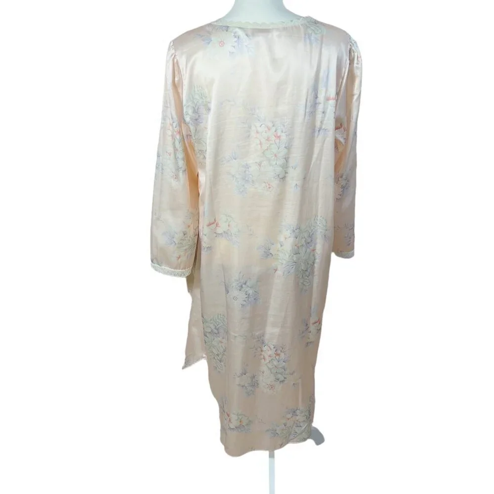 Vintage Barbizon Pink Satin Nightgown Lace Trim Bow Coquette 1980s Size M - Picture 6 of 10